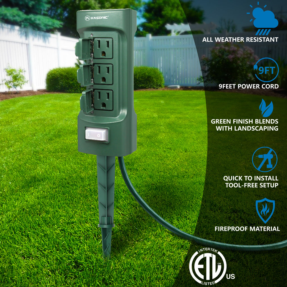 Kasonic Wireless Outdoor Remote Control Outlets with Timer and Sensor  Function; 3 Outlets 100 Feet RF Range; ETL Listed