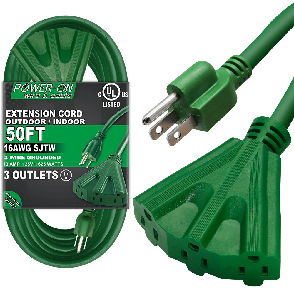 Kasonic 50 Ft Extension Cord with 3 Outlets, UL Listed; 16/3 SJTW; 3-W–  kasonicdeal